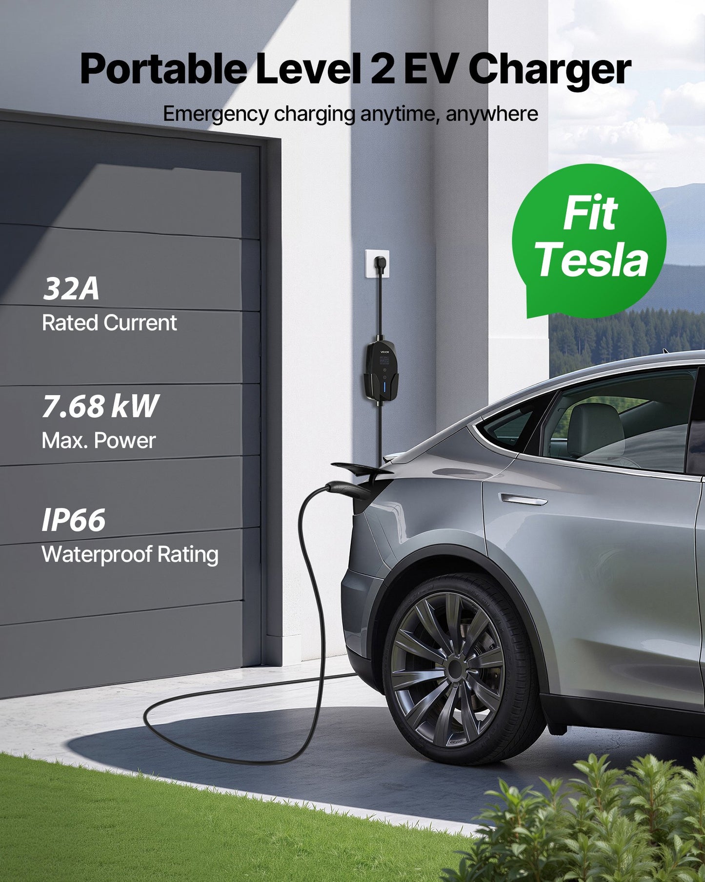 Level 2 Tesla Charger 32A EV Charger 240V NEMA 14-50P With 25 Ft Cable