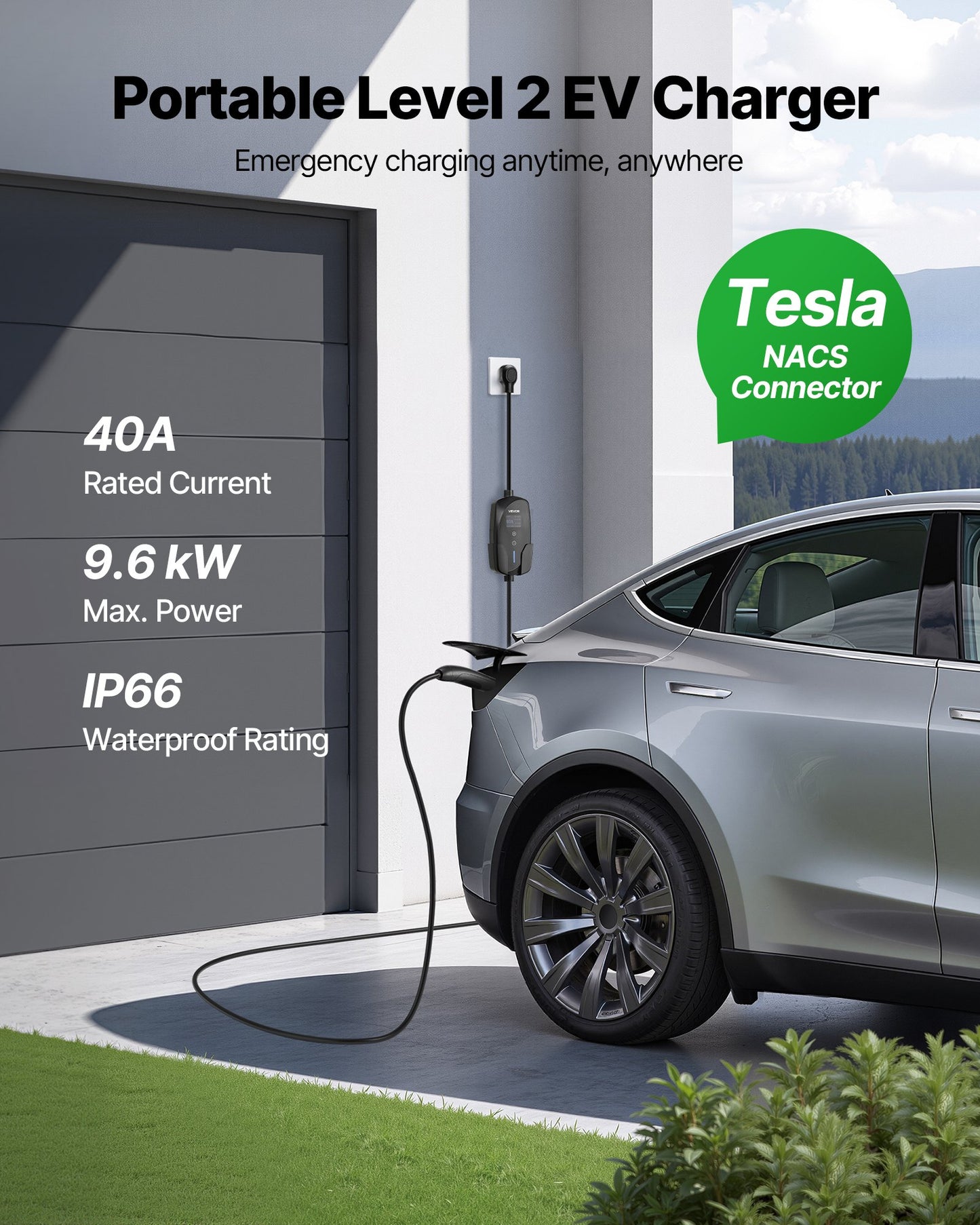 Level 2 Tesla Charger 40A EV Charger 240V NEMA 14-50P With 25 Ft Cable